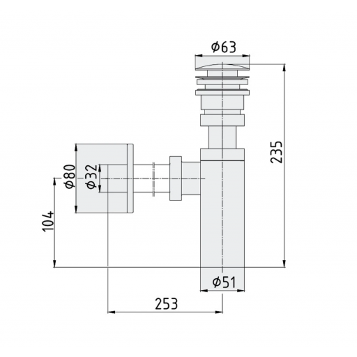 Сифон для раковины с донным клапаном E.C.A. черный 102119055C1EX